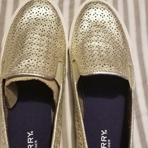 Sperry Shoes - Sperry gold colored leather slip ons, size 8
